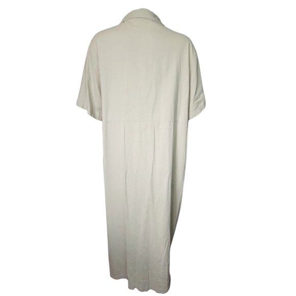 Expressions Plus Dress Womens Size 3X Linen Blend Neutral Tan Button Front - Picture 3 of 7